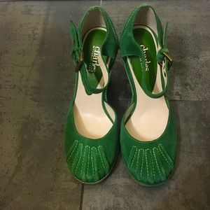 Green suede wedge heels
